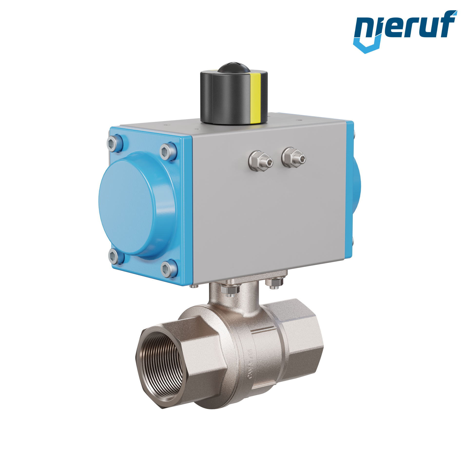 valvola a sfera automatica con manicotto DN32 - 1 1/4" pollici azionamento rotativo pneumatico a effetto semplice apertura a molla PK01