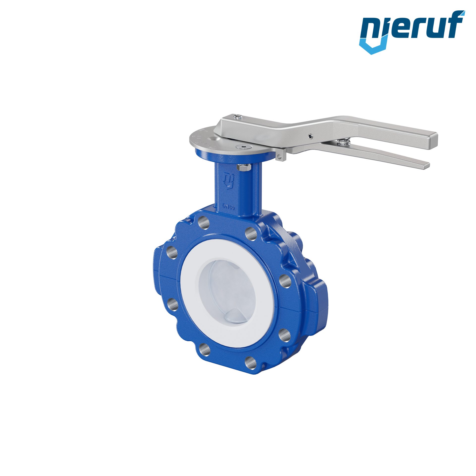 valvola a farfalla PFA PTFE AK10 DN80 PN10-PN16 leva inserto in FKM
