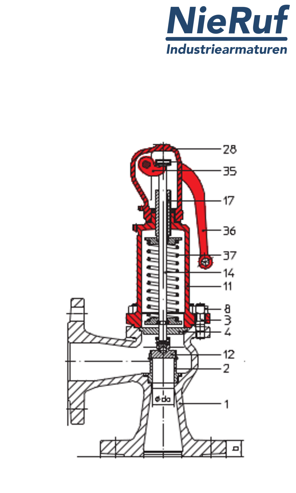 soupape de sûreté à brides DN32/DN32 SF01, fonte grise EN-JL1040 métal, avec levier