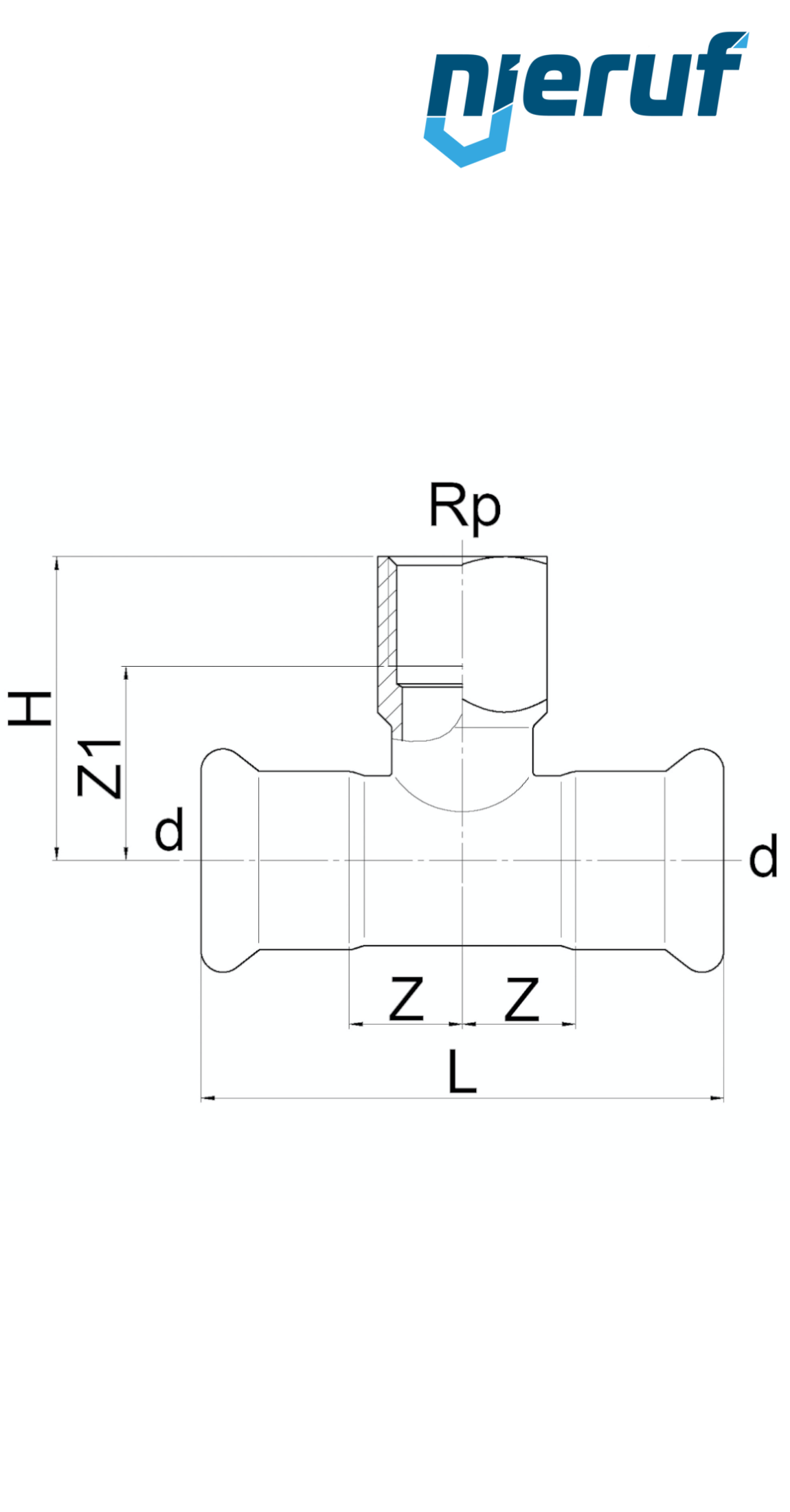 raccord en T à sertir F x F DN32 - 35,0 mm femelle 1/2" pouce acier inoxydable