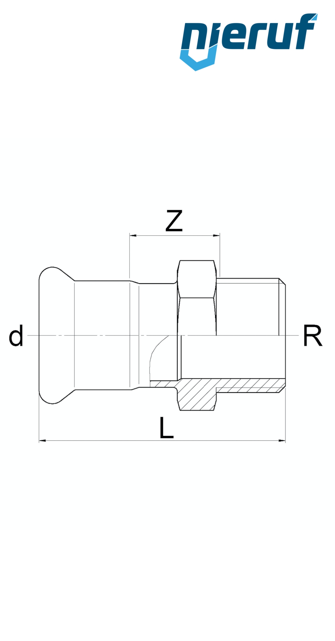 raccord de transition  F  DN12 - 15,0 mm mâle 3/4" pouce acier inoxydable