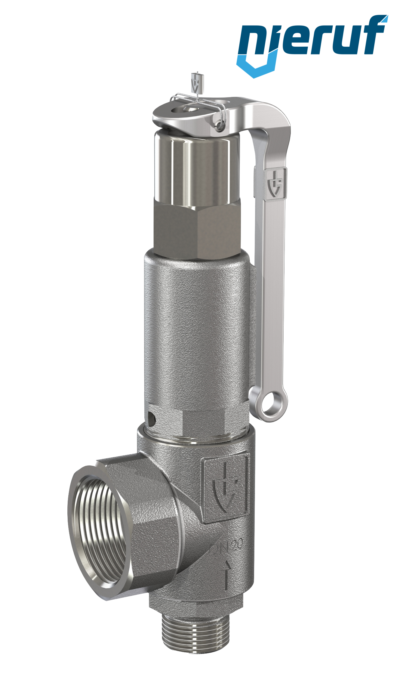 soupape de sûreté 3/4" mâle  x 1 1/4" femelle SV05 fluides liquides neutres, acier inoxydable NBR, avec levier