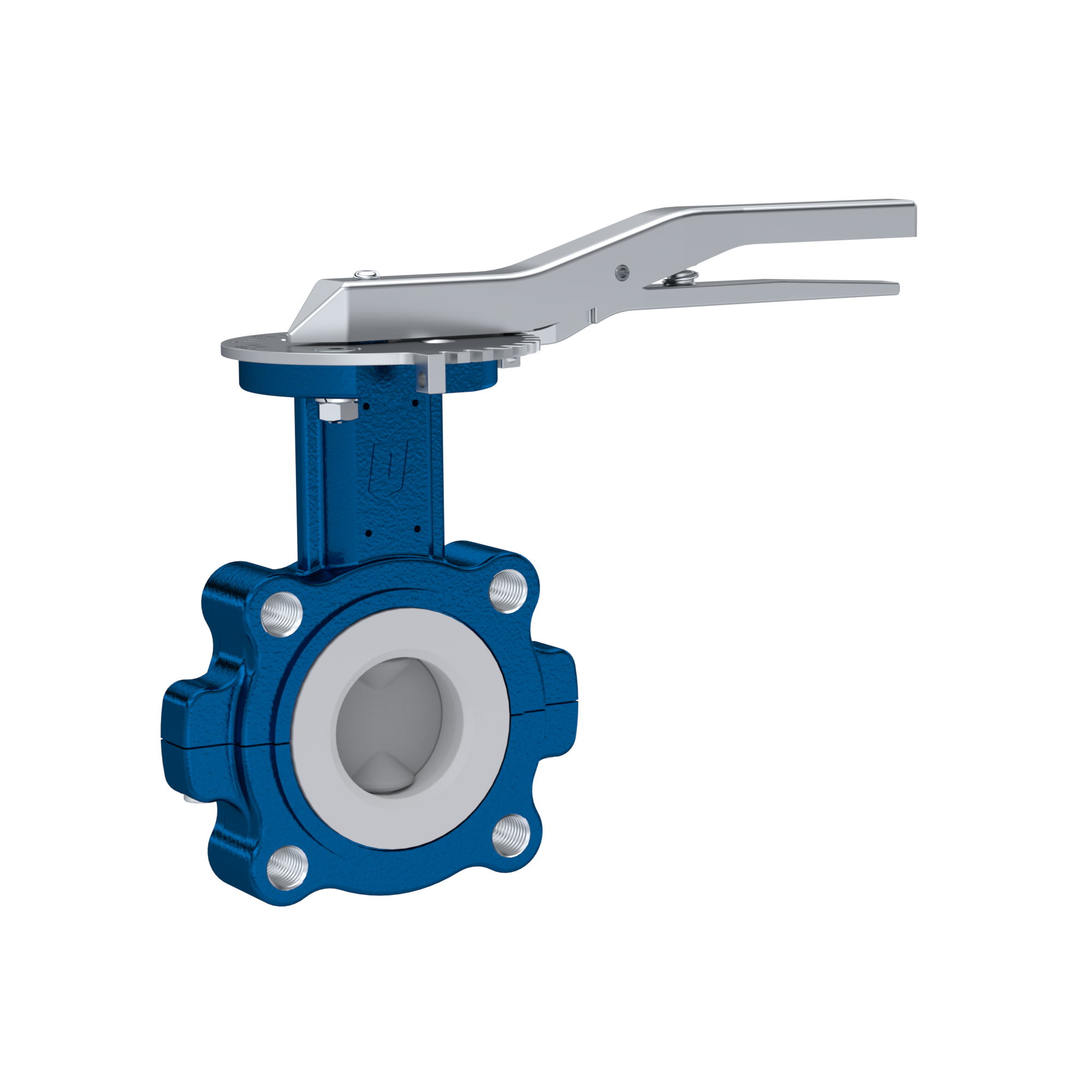 vanne papillon PFA PTFE AK10 DN50 PN10-PN16 levier à cran insertion silicone