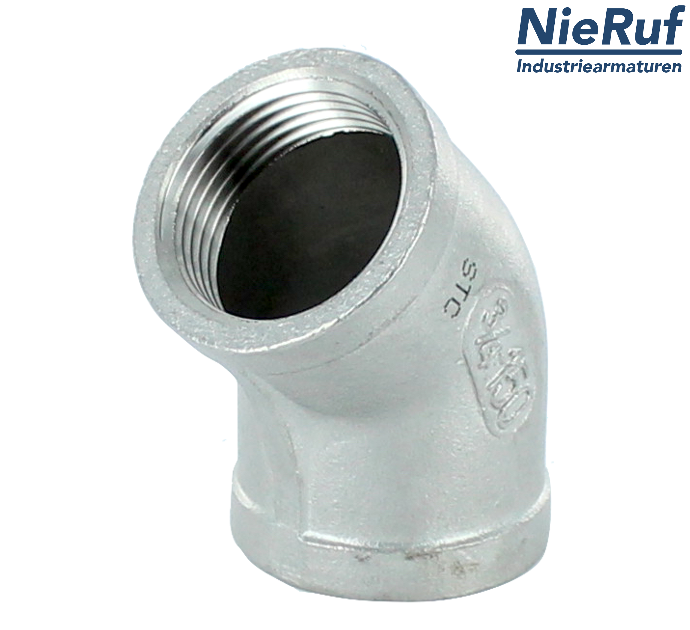 raccord coudé 3/4" pouce acier inoxydable 316 angle de 45° femelle