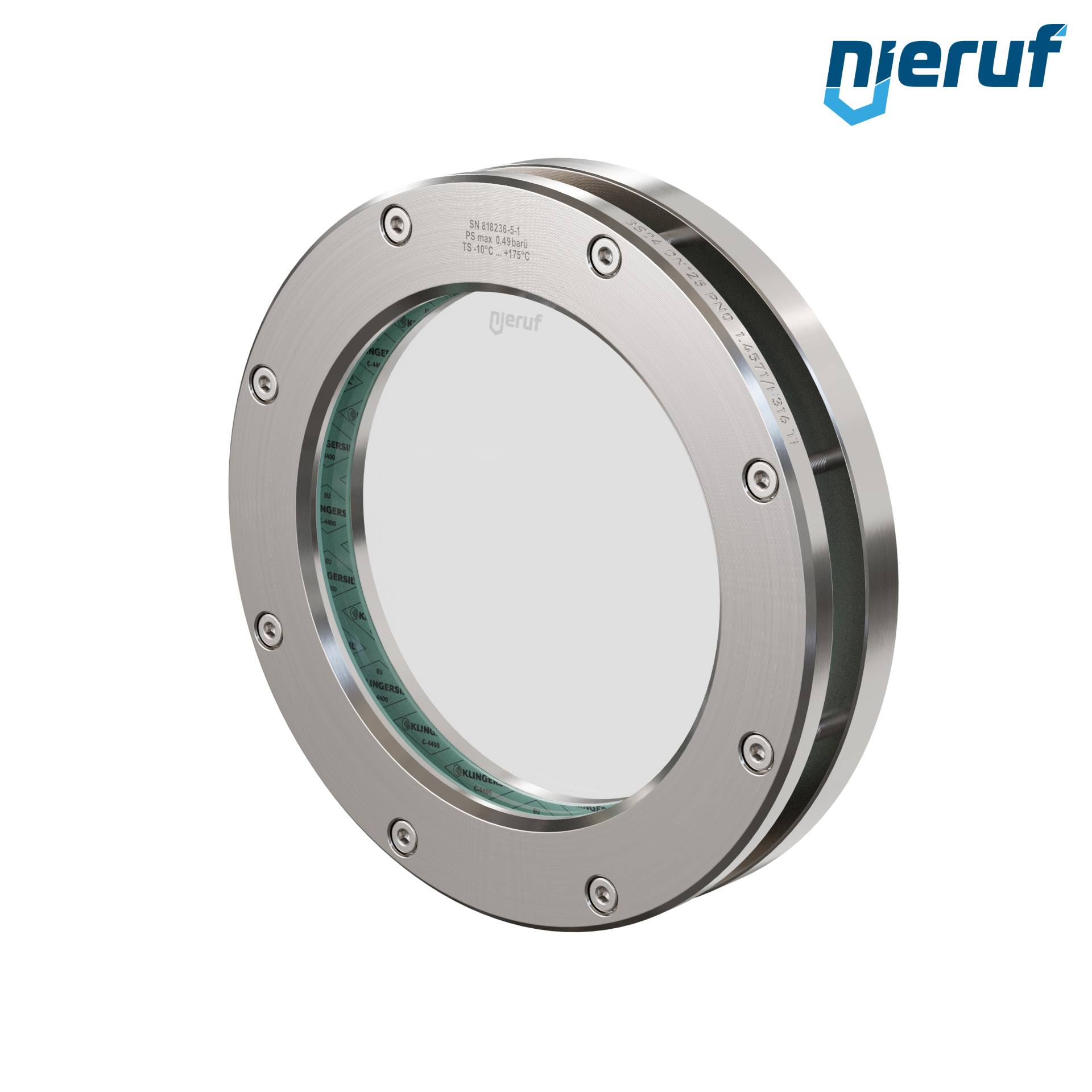 oblò di osservazione per serbatoi DN125 - 5" pollici BS04 acciaio inossidabile 1.4571 vetro borosilicato 0,0 bar