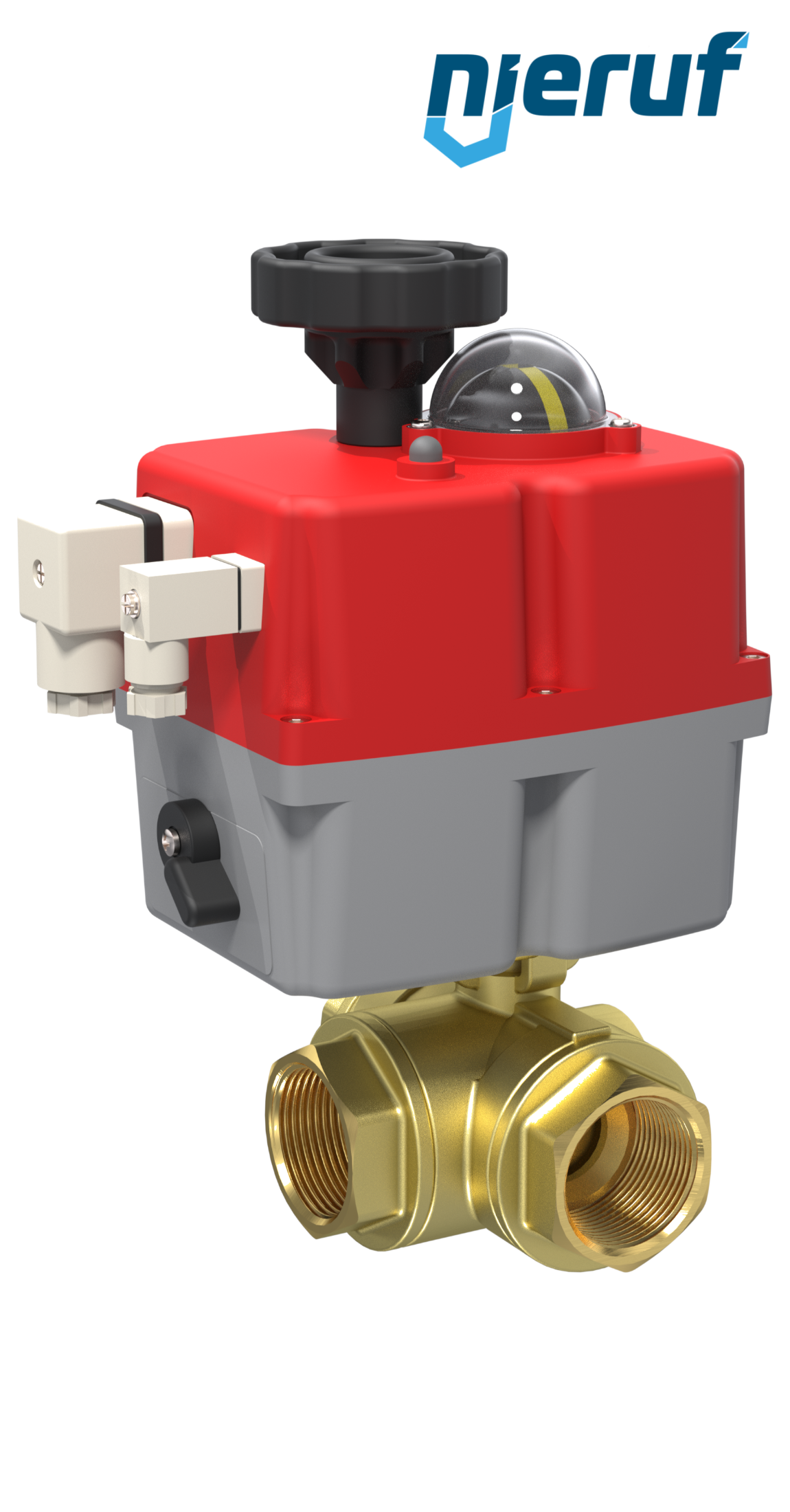 robinet à boisseau sphérique 3 voies avec actionneur électrique 24-240V DN20 - 3/4" pouce laiton à passage intégral avec lumière en T