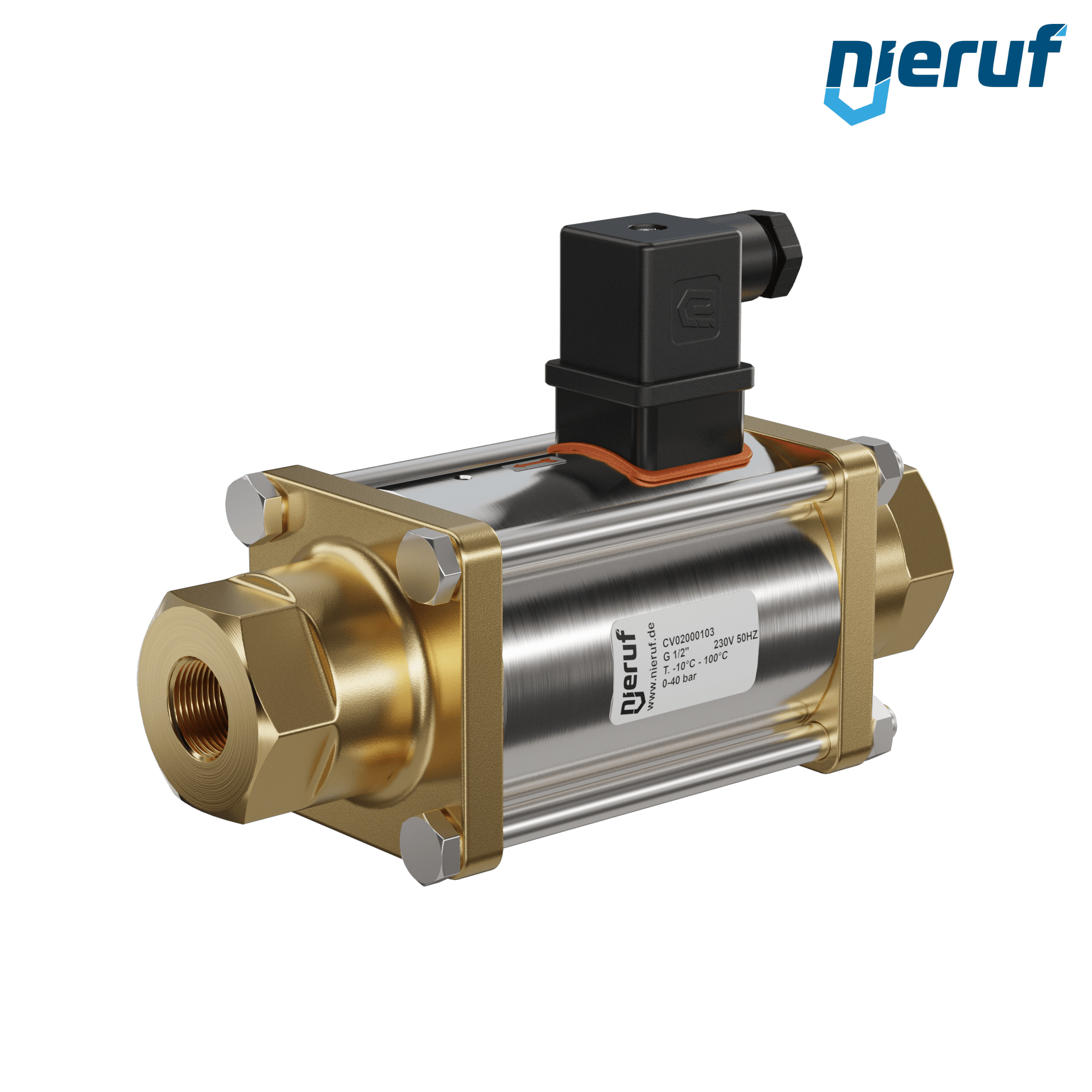 vanne coaxiale 1/2" pouce femelle - DN15 acier inoxydable 230V AC NO