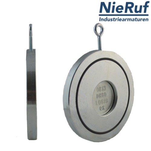 clapet anti-retour entre brides type wafer avec ressort DN125 ZR04 acier inoxydable 1.4408 métal