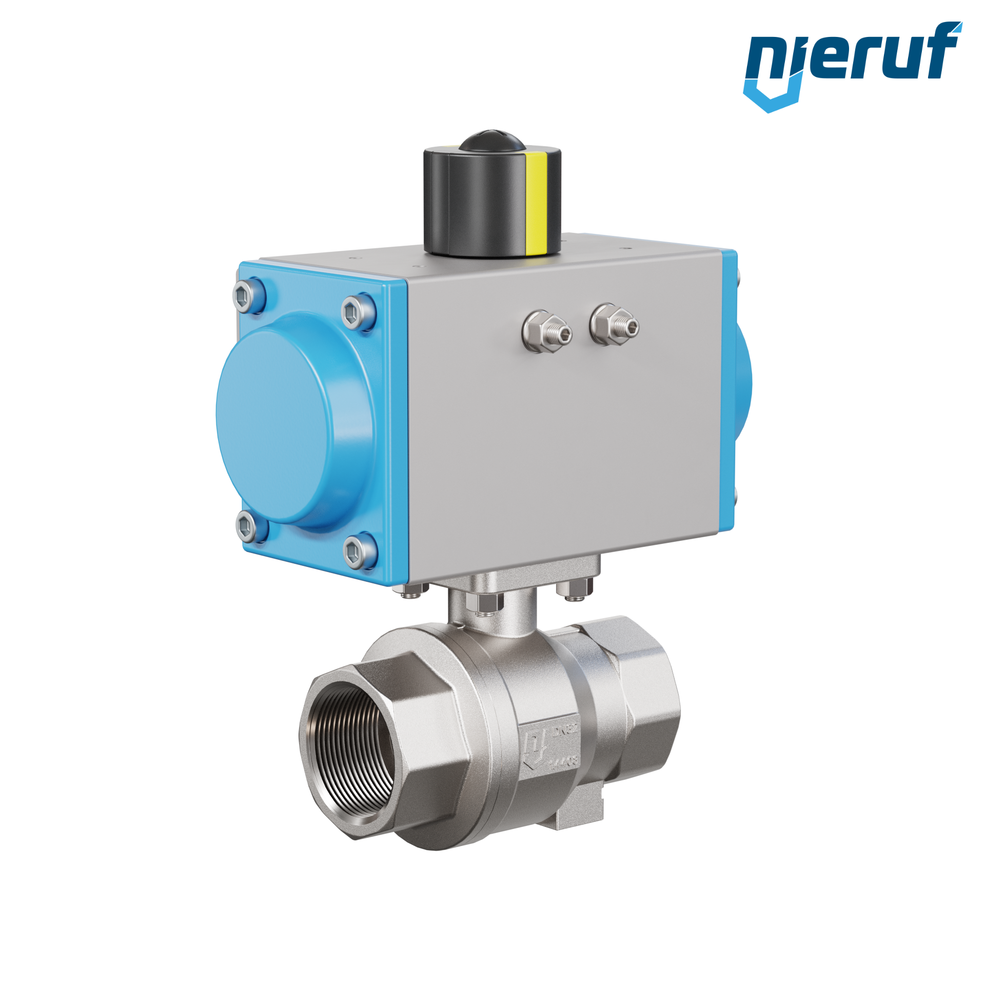 valvola a sfera pneumatica DN32 - 1 1/4" pollici azionamento rotativo a effetto semplice apertura a molla PK02