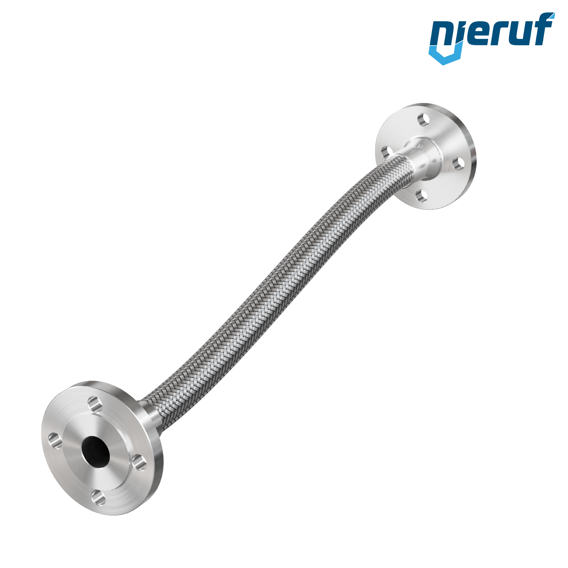 Tuyaux flexible ondulé en acier inoxydable ES01 DN25 - 1" pouce avec tressage simple et brides fixe Longueur 500 mm