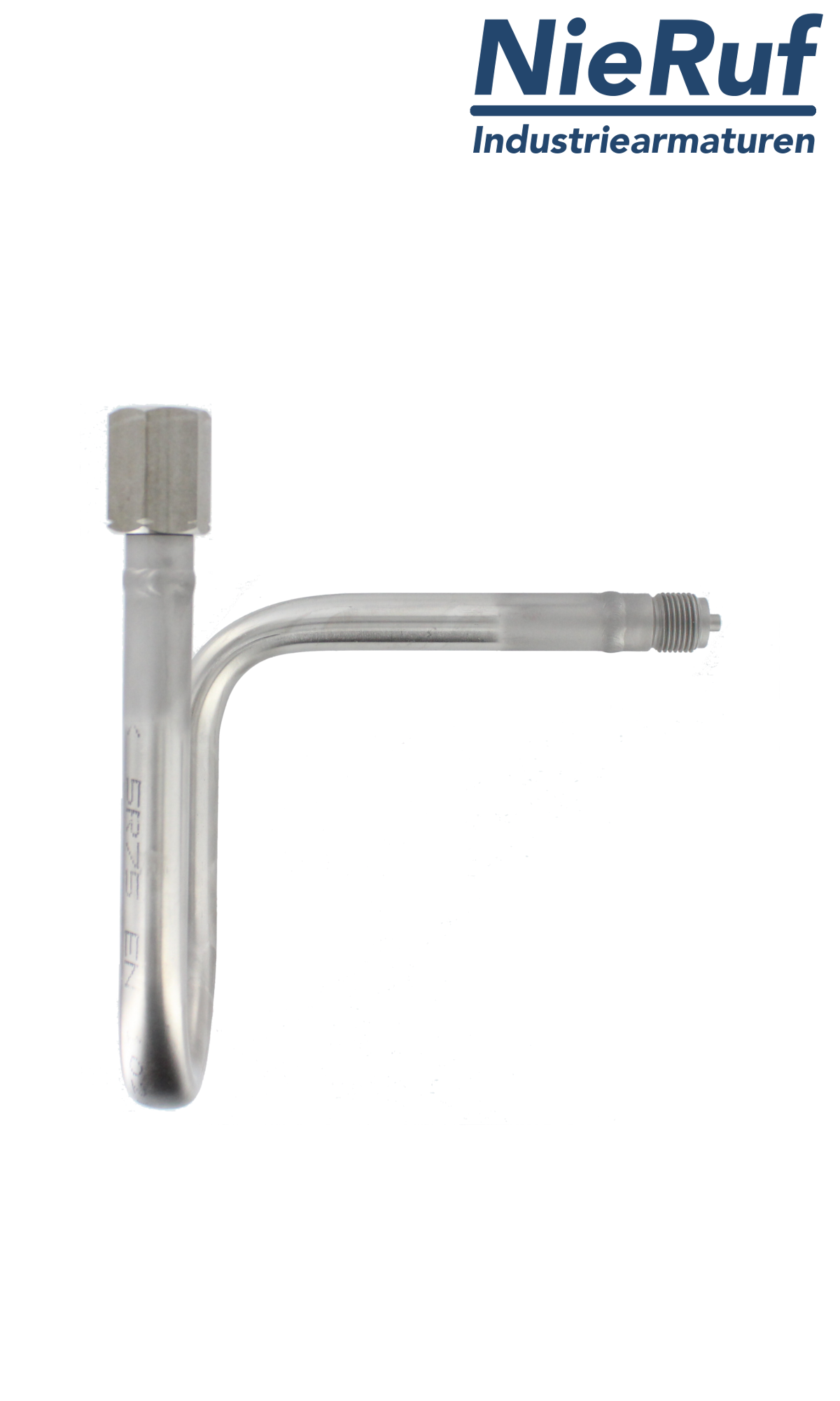 siphon en acier inoxydable 1.4571, filetage mâle x manchon de serrage selon DIN 16282 - Forme A avec forme - compacte U