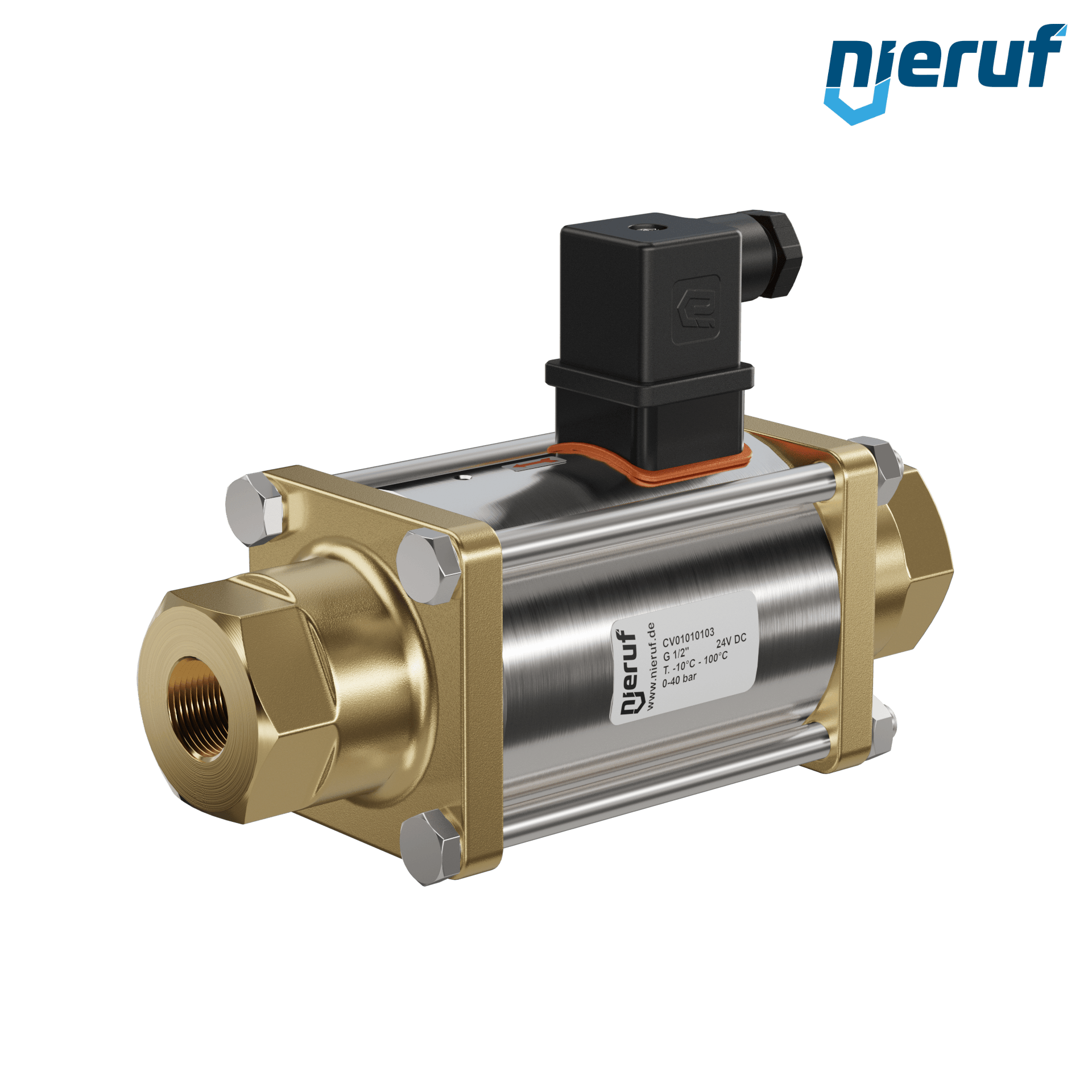 vanne coaxiale 1/2" pouce femelle - DN15 laiton 24V DC NO