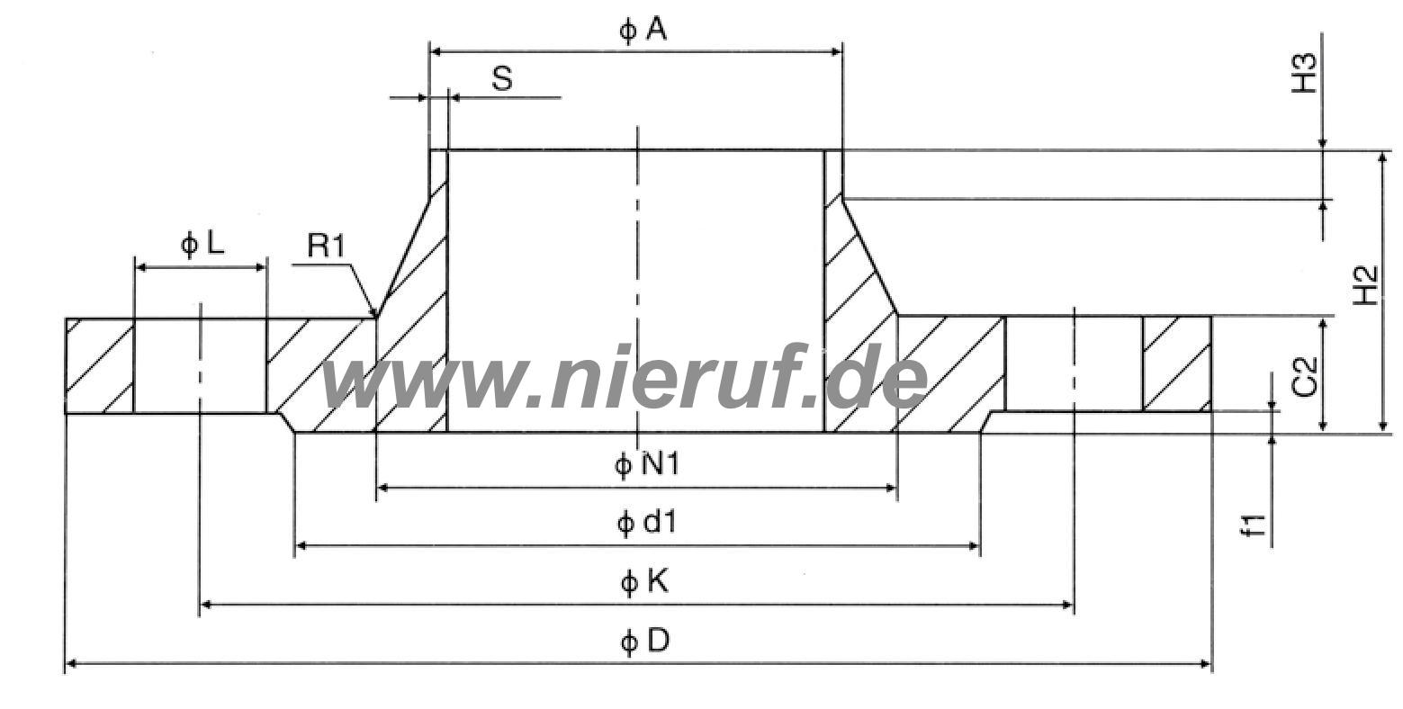 bride DN40 PN10/16/25/40 EN1092-1 11 B1 C22.8 / P250GH brillant