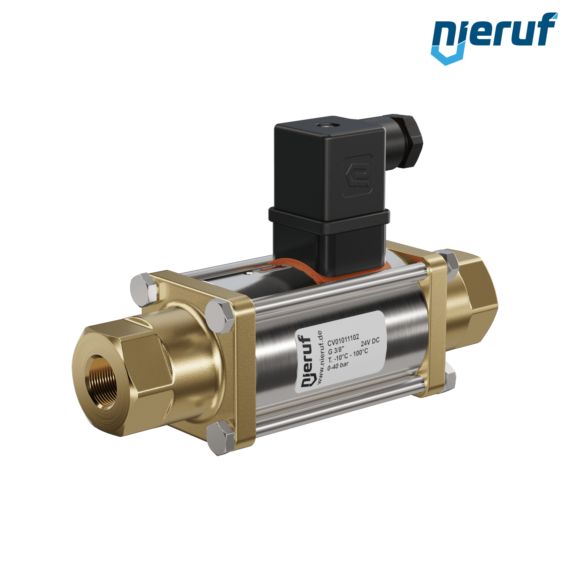 vanne coaxiale 3/8" pouce femelle - DN10 laiton 24V DC NO - pour application avec de l'eau