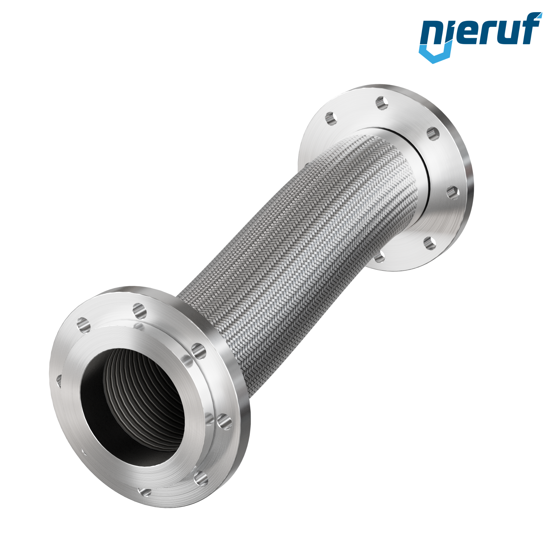 Tuyaux flexible ondulé en acier inoxydable ES01 DN125 - 5" pouce avec tressage simple et brides tournantes Longueur 1000 mm