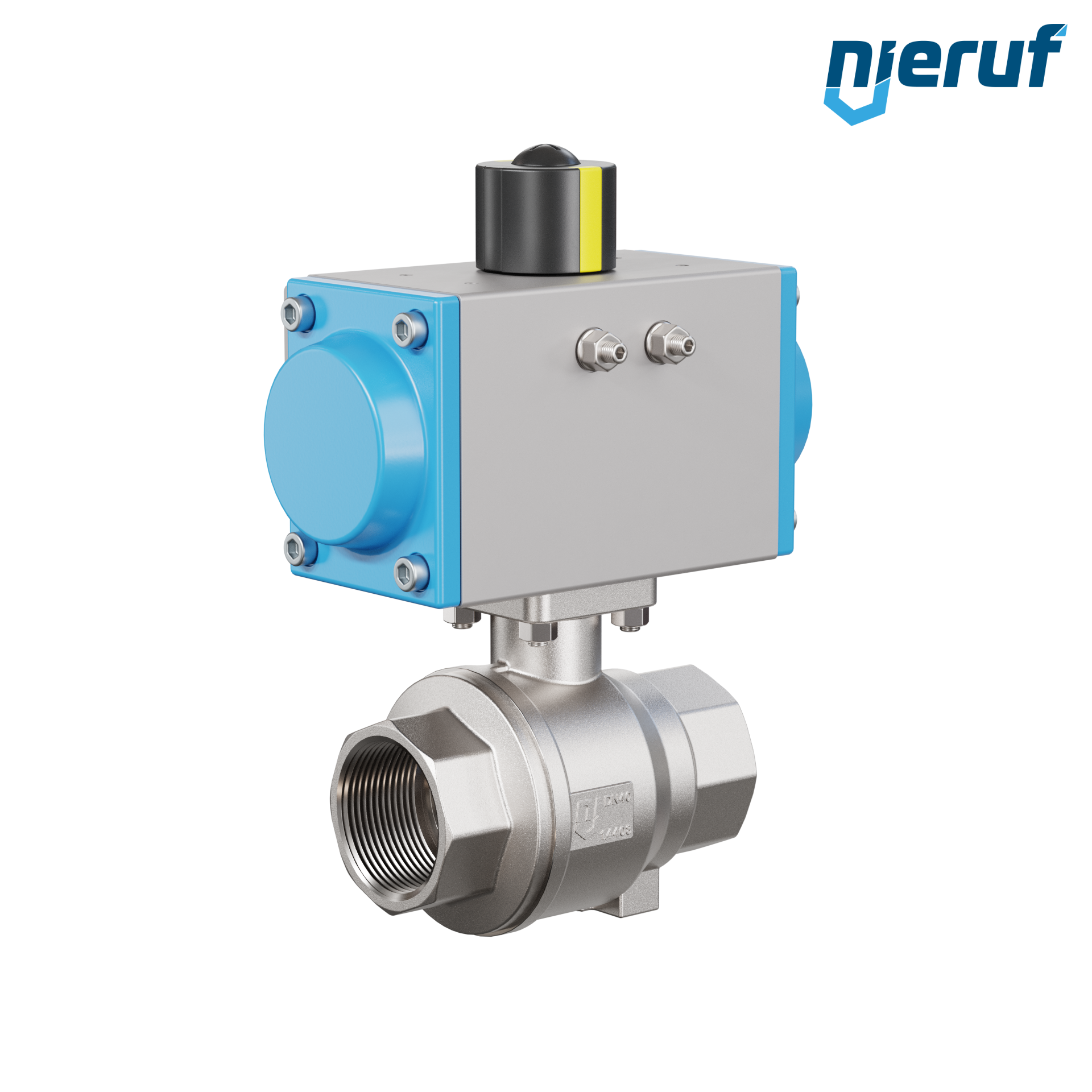 valvola a sfera pneumatica DN40 - 1 1/2" pollici azionamento rotativo a effetto semplice apertura a molla PK02
