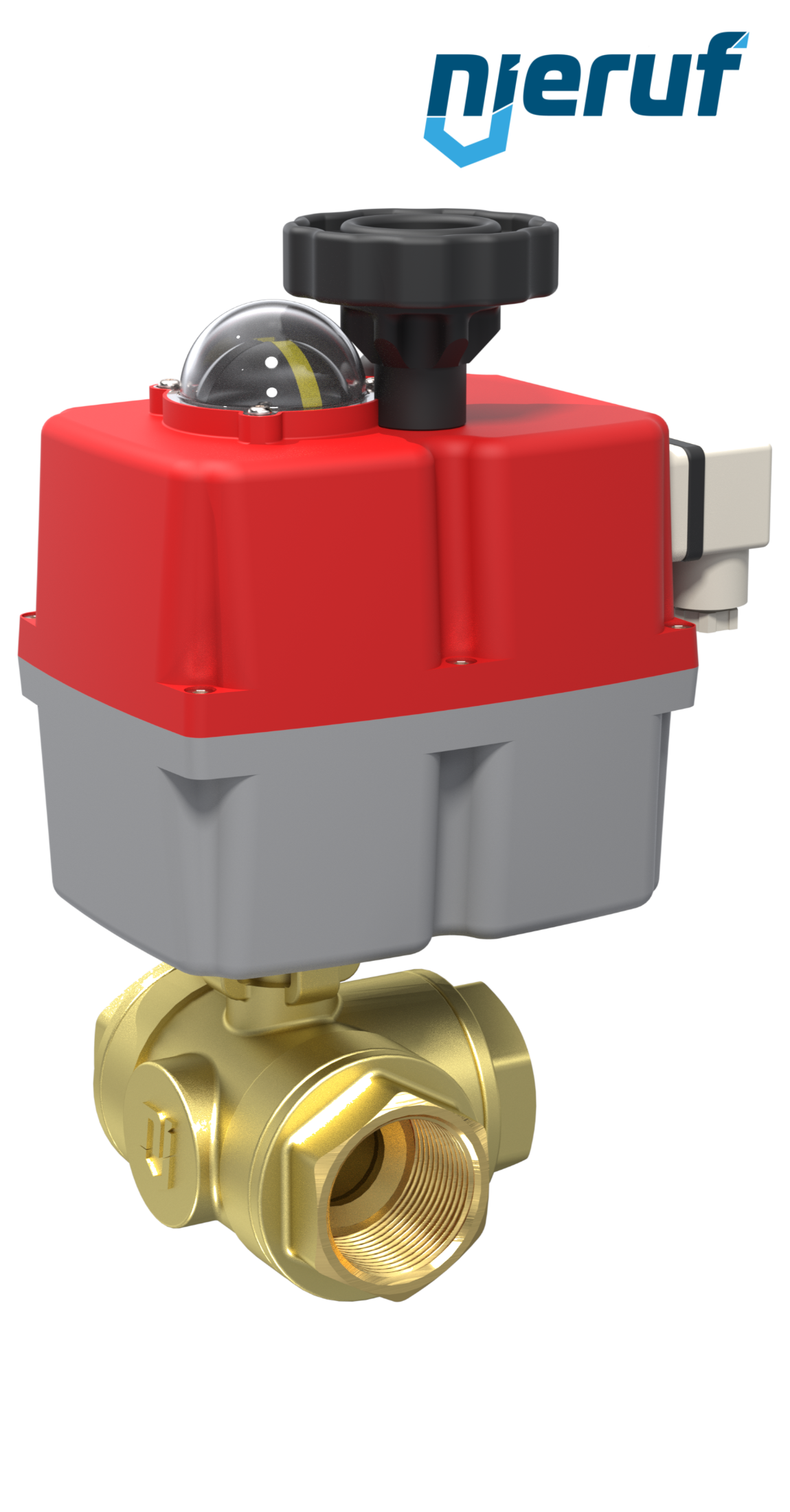 robinet à boisseau sphérique 3 voies avec actionneur électrique 24-240V DN20 - 3/4" pouce laiton à passage intégral avec lumière en T