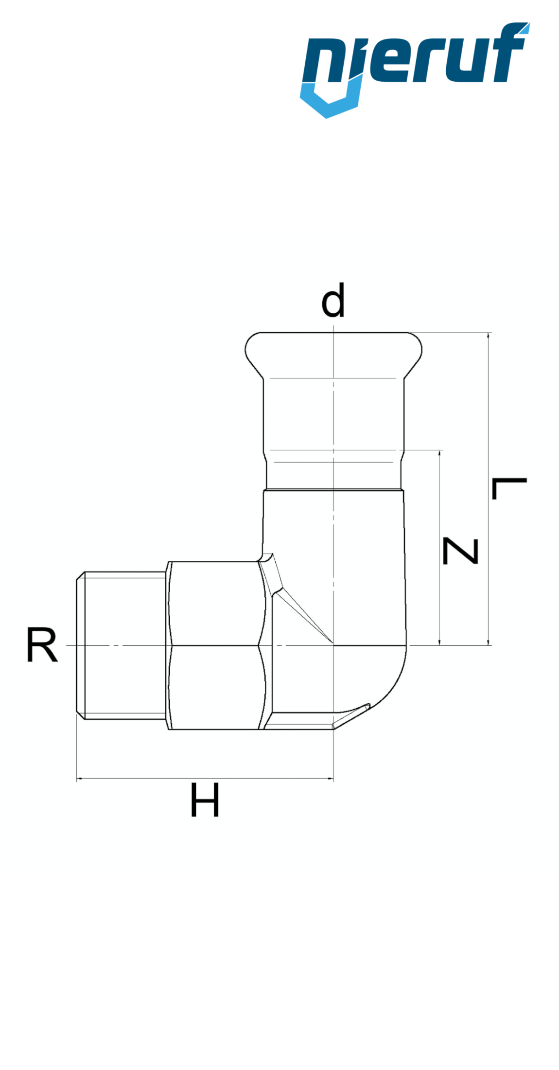 raccord coudé de transition 90° à sertir F DN32 - 35,0 mm mâle 1 1/4" pouce acier inoxydable
