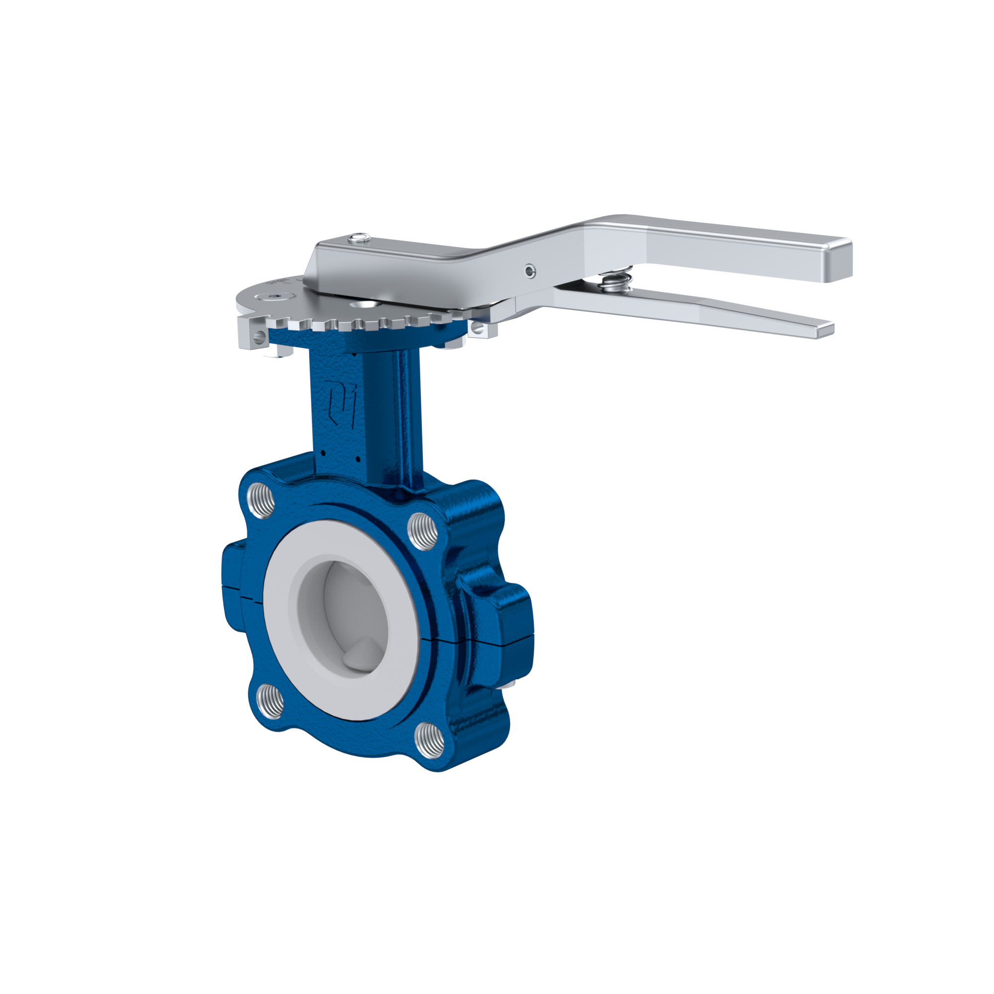vanne papillon PTFE AK10 DN50 PN10-PN16 levier à cran insertion FKM