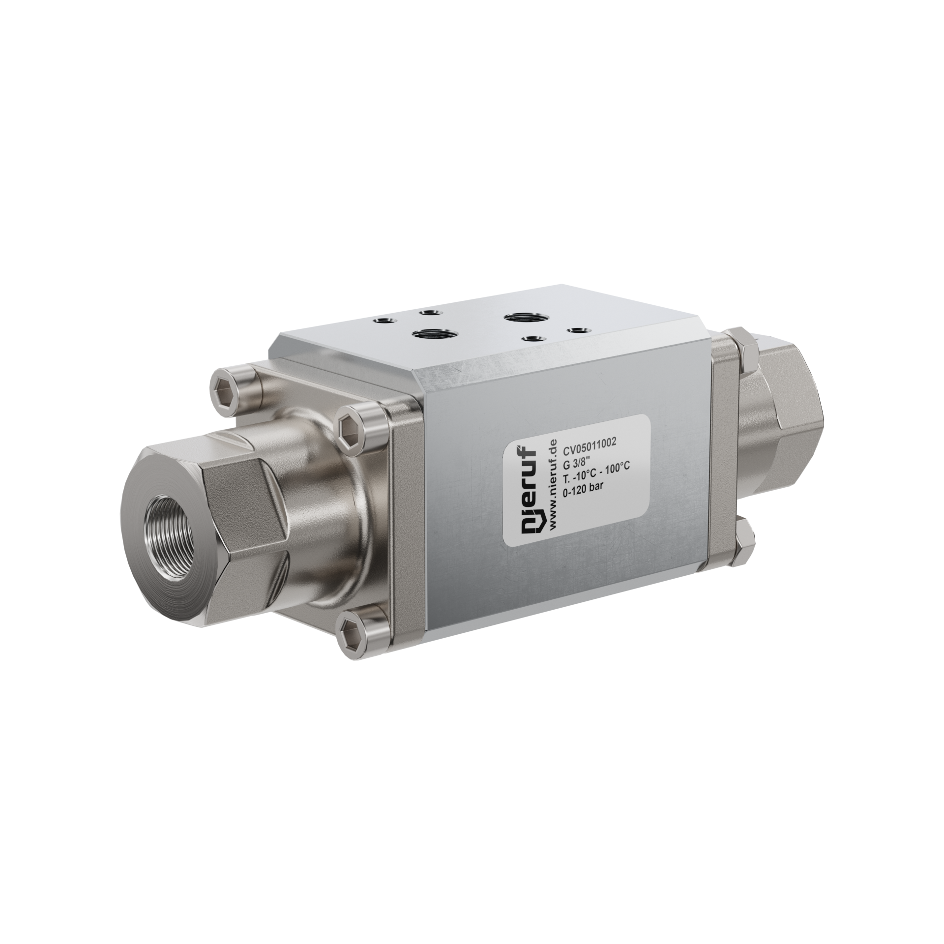 vanne coaxiale à 2/2 voies CV05 3/8" pouce femelle - DN10 acier inoxydable max. 120 bar NC - pour application avec de l'eau