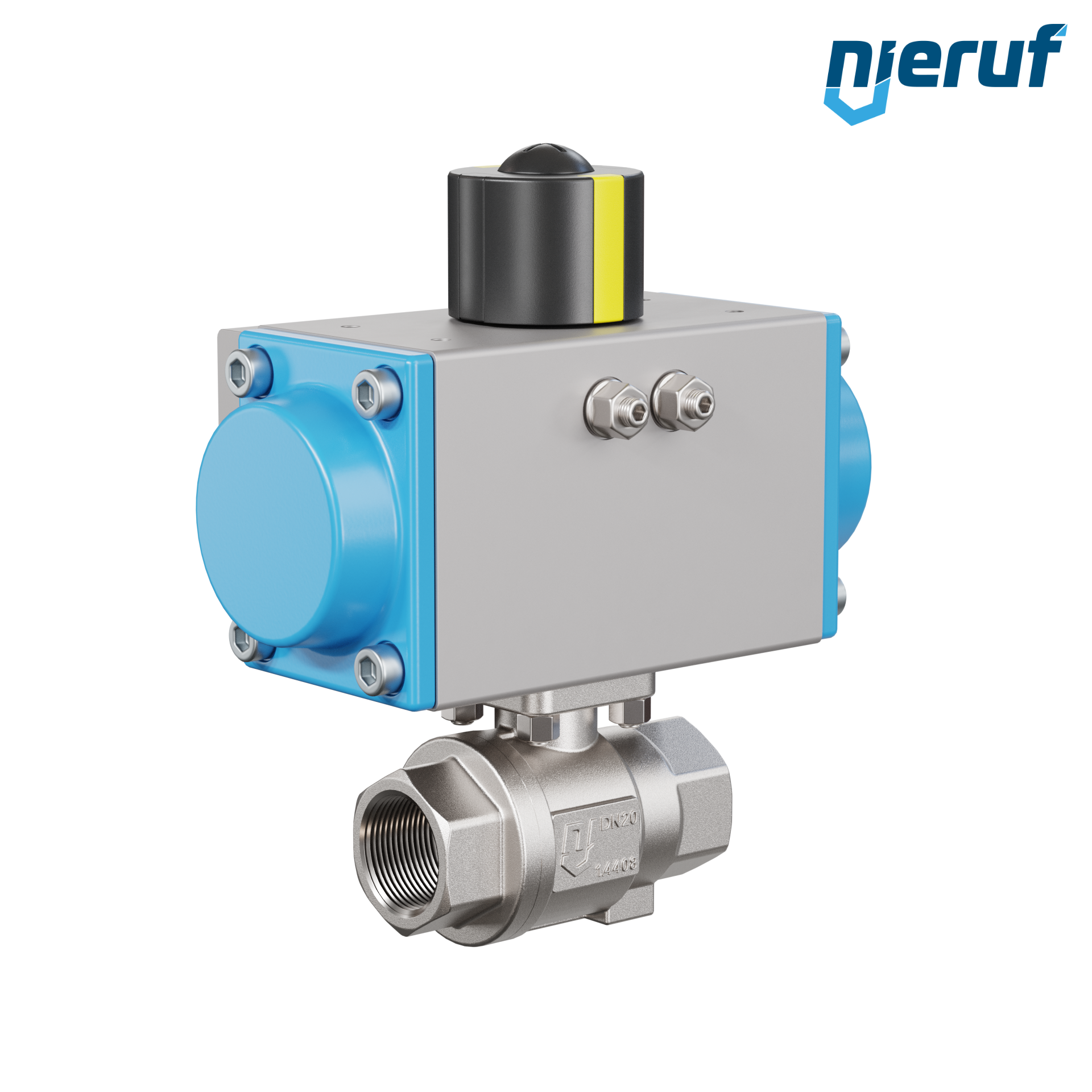 valvola a sfera pneumatica DN20 - 3/4" pollici azionamento rotativo a effetto semplice apertura a molla PK02