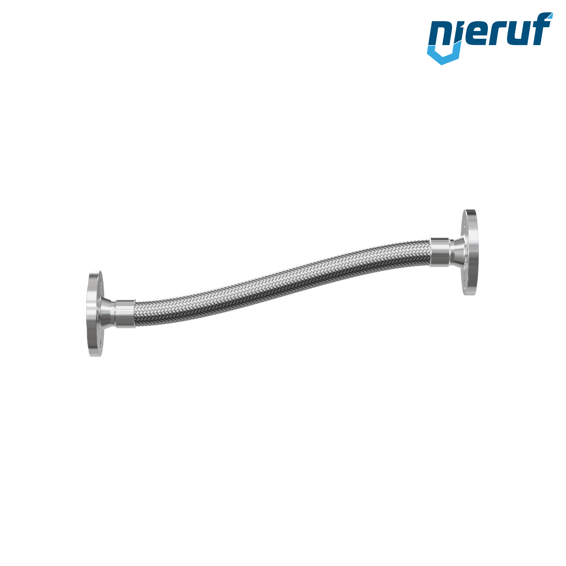 Tuyaux flexible ondulé en acier inoxydable ES01 DN32 - 1 1/4" pouce avec double tressage et brides fixe Longueur 500 mm
