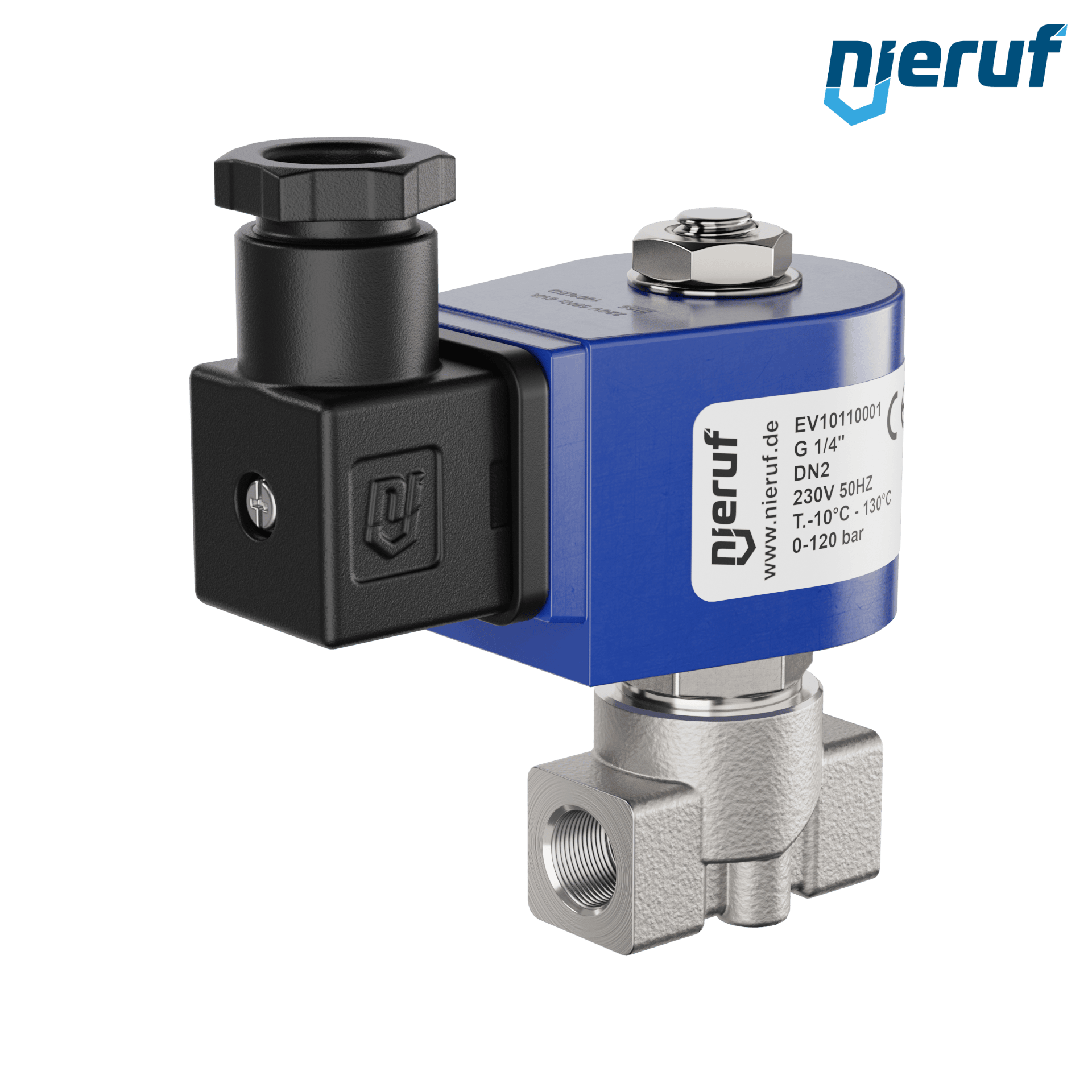 électrovanne pour haute pression G 1/4" pouce DN2,0 acier inoxydable EV10 EPDM 230V 50Hz