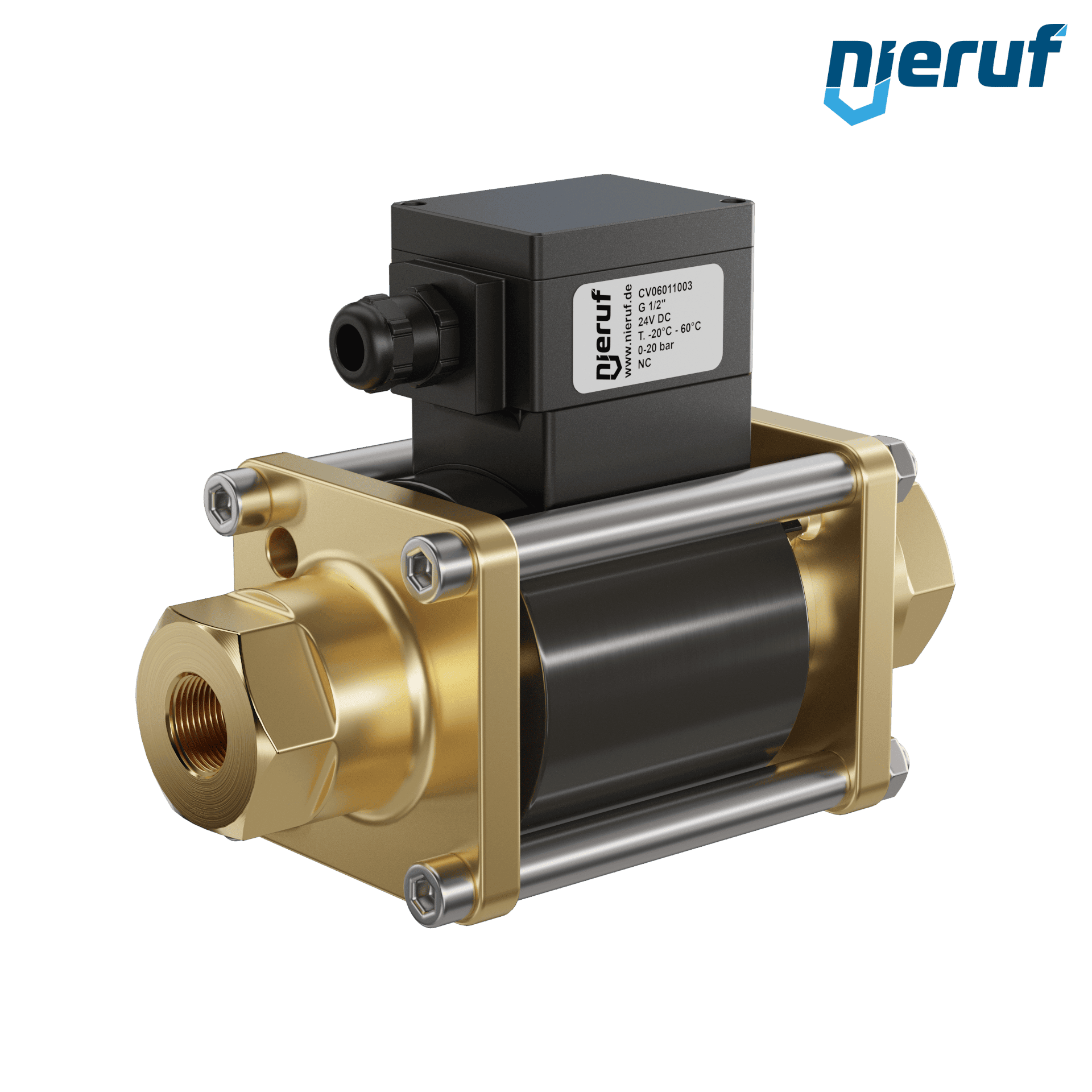 vanne coaxiale ATEX CV06 1/2" pouce femelle - DN15 laiton 24V DC NC - pour application avec de l'eau