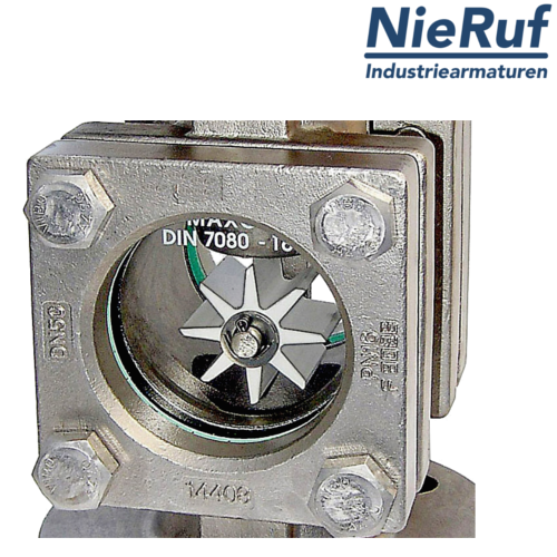 contrôleur de circulation à bride DN65 - 2 1/2" pouce acier inoxydable verre sodocalcique version avec rotor en PTFE