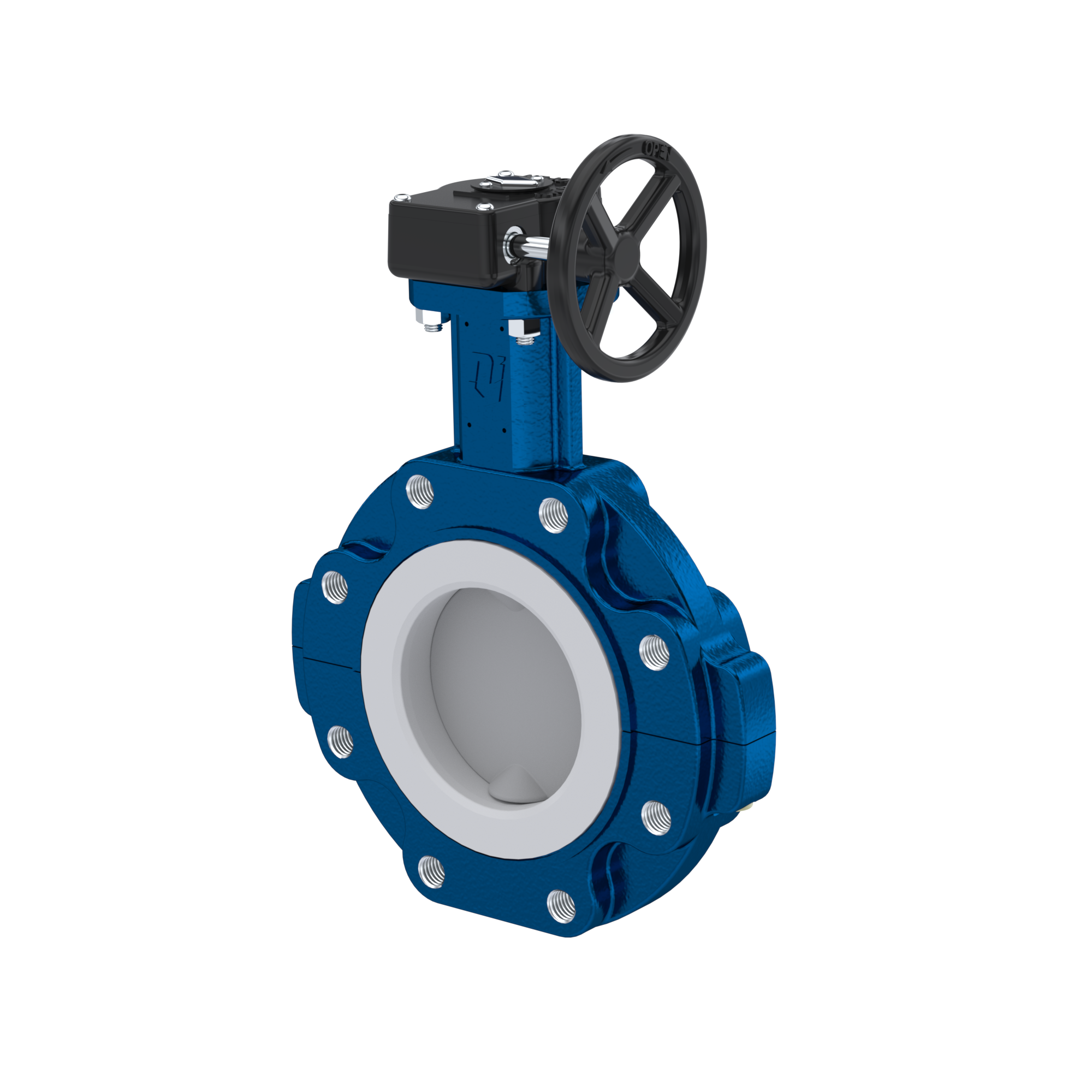 vanne papillon PFA PTFE AK10 DN200 ANSI150 réducteur à volant insertion FKM