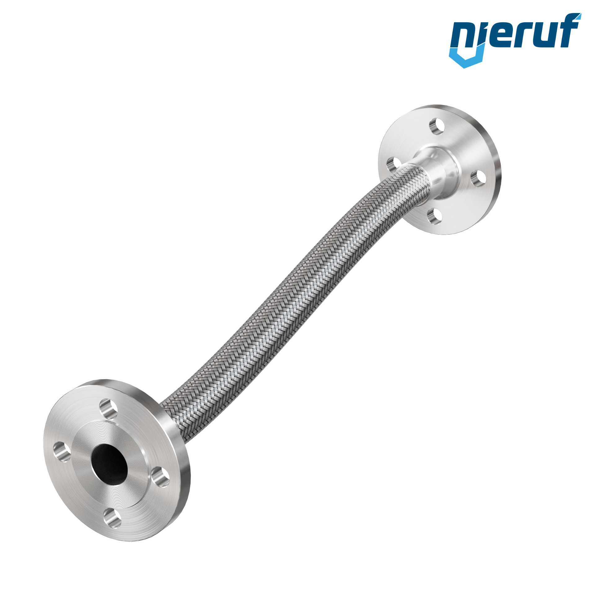 Tuyaux flexible ondulé en acier inoxydable ES01 DN32 - 1 1/4" pouce avec double tressage et brides fixe Longueur 500 mm