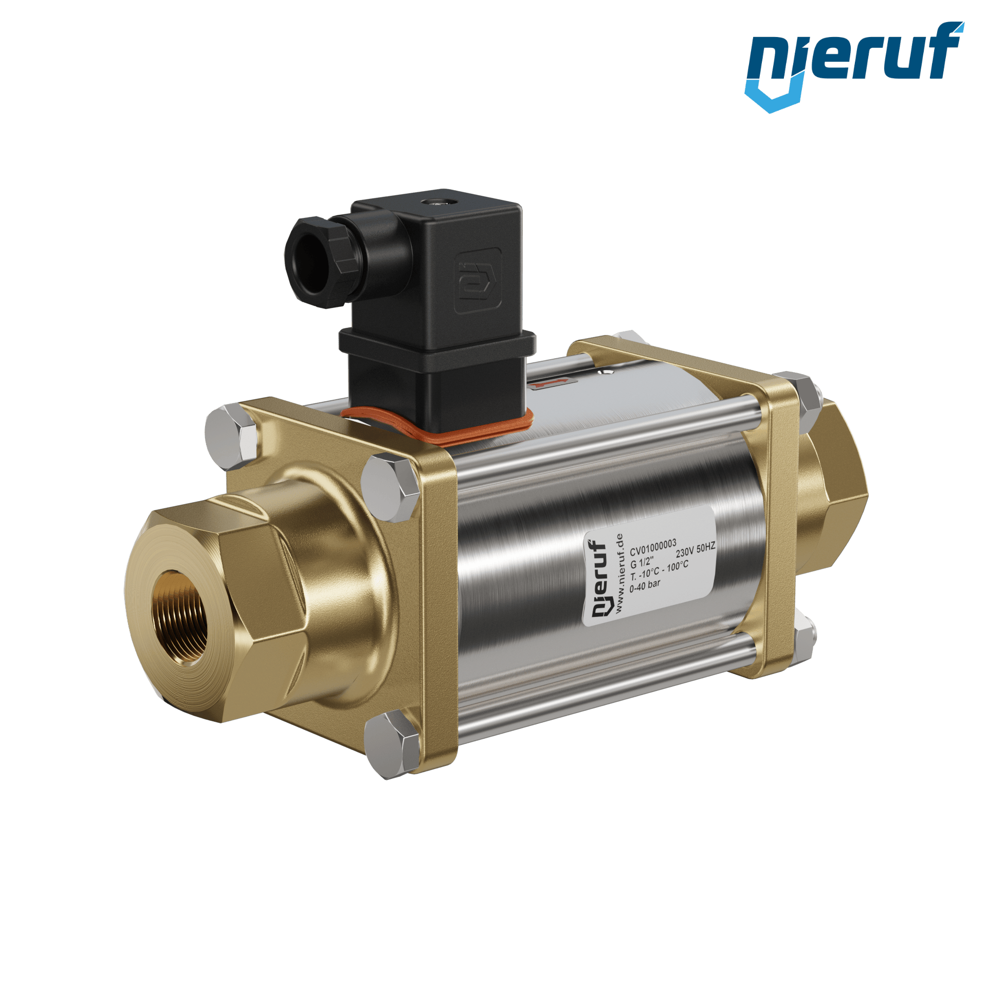 vanne coaxiale 1/2" pouce femelle - DN15 laiton 230V AC NC
