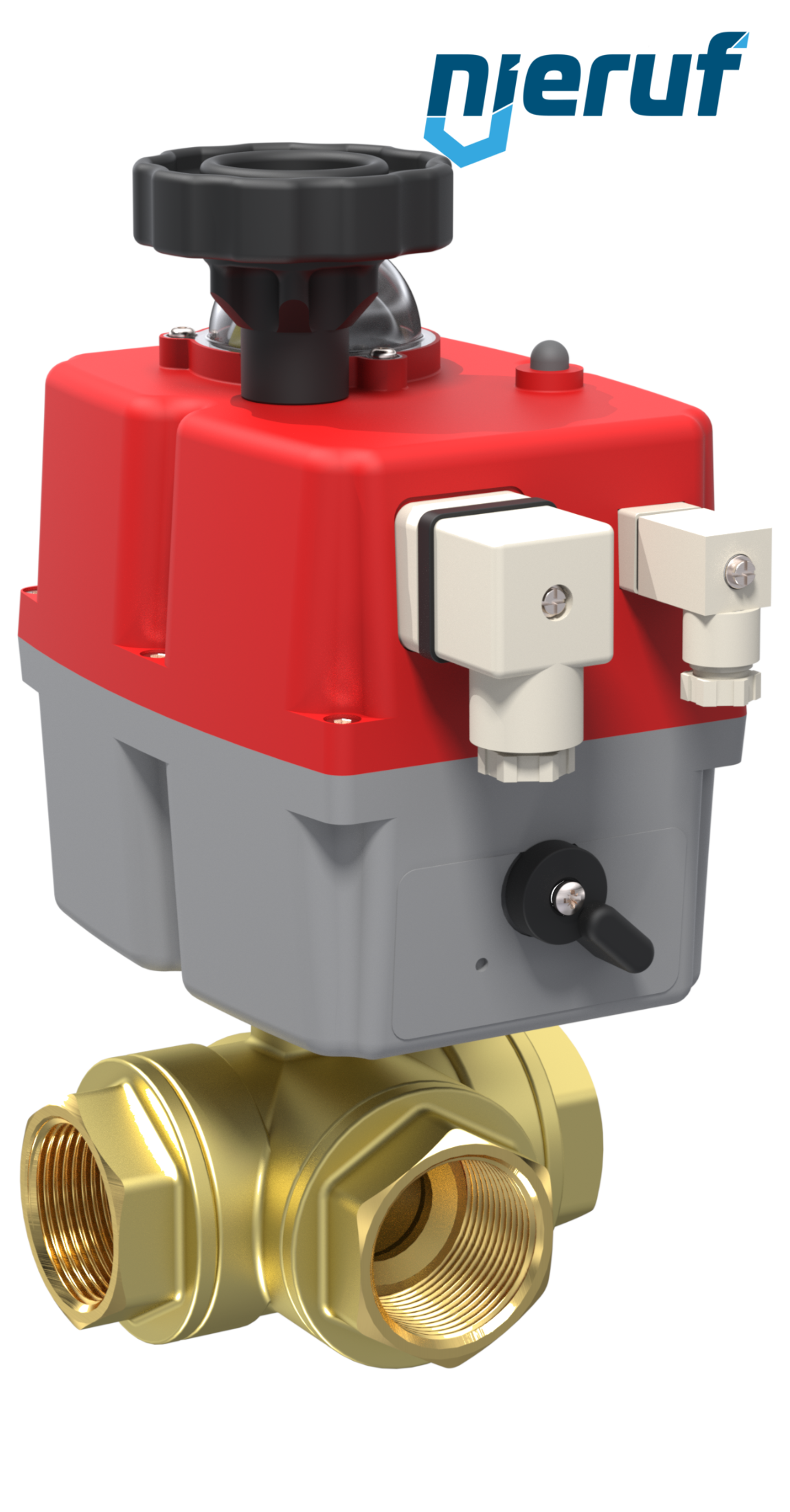 robinet à boisseau sphérique 3 voies avec actionneur électrique 24-240V DN20 - 3/4" pouce laiton à passage intégral avec lumière en T