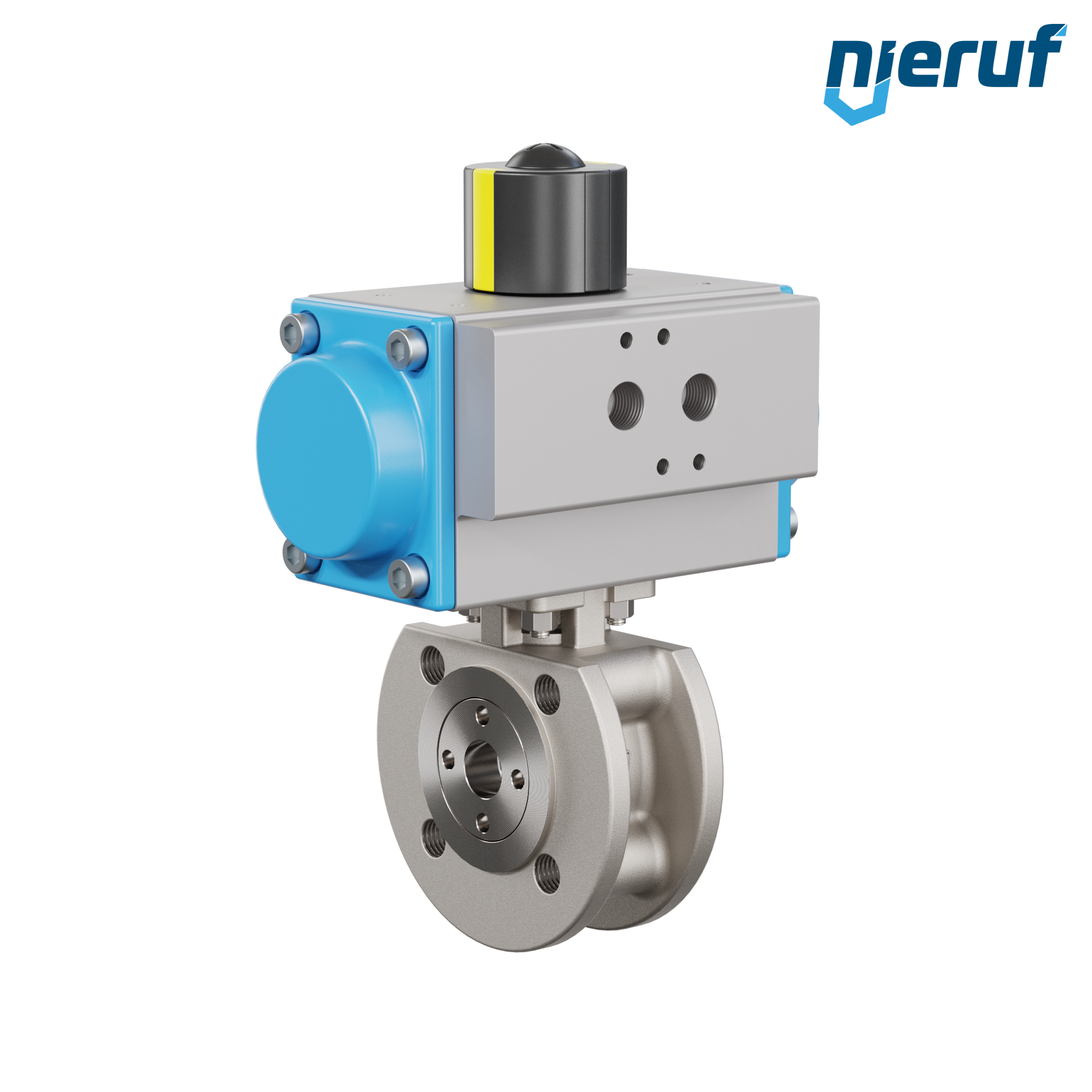 valvola a sfera flangiata dal design compatto DN15 PK07 azionamento rotativo pneumatico a semplice effetto apertura a molla