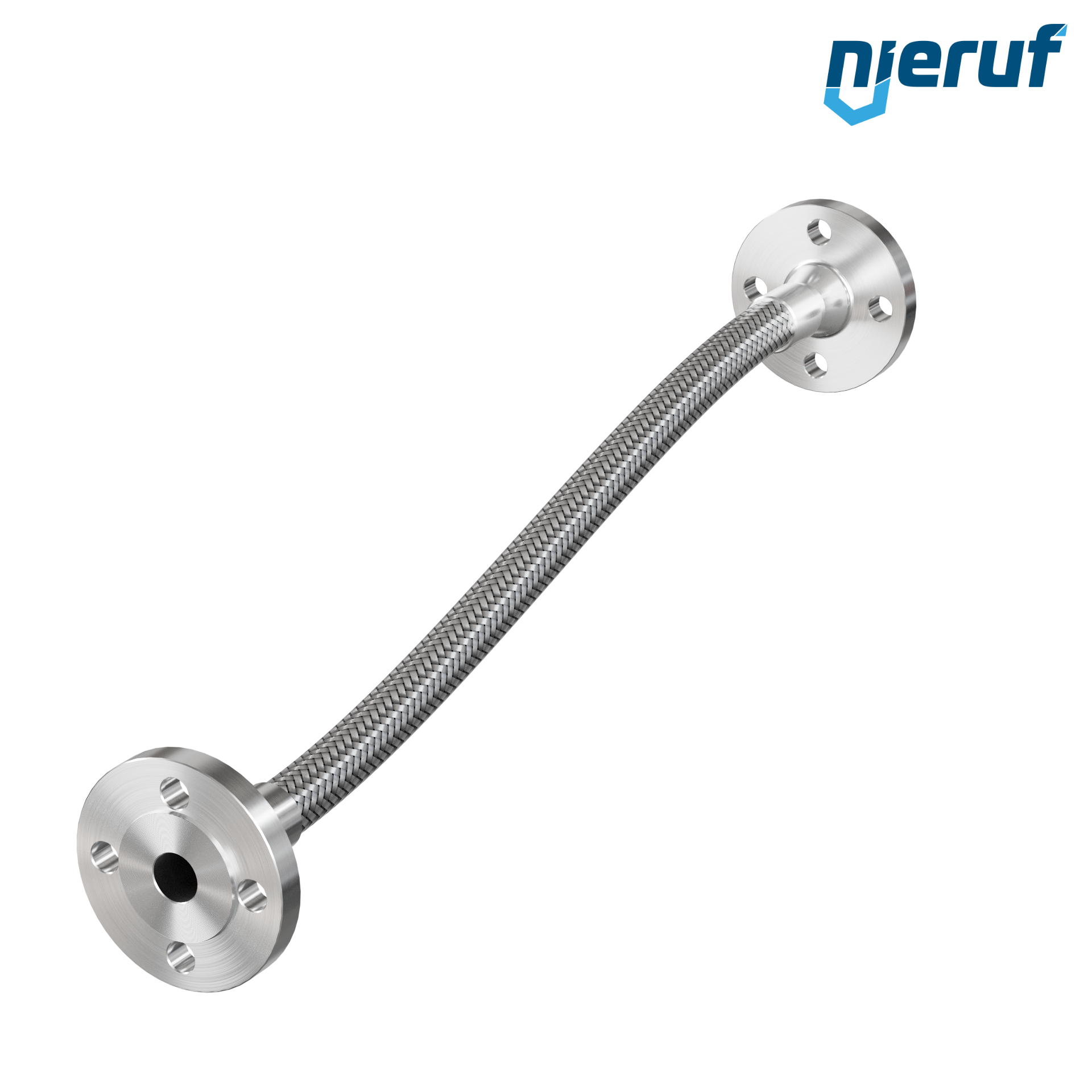 Tuyaux flexible ondulé en acier inoxydable ES01 DN20 - 3/4" pouce avec double tressage et brides fixe Longueur 500 mm