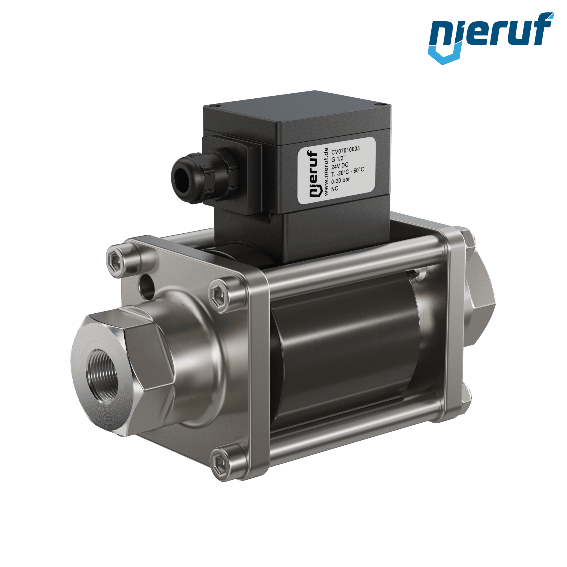 vanne coaxiale ATEX CV07 1/2" pouce femelle - DN15 acier inoxydable 24V DC NC