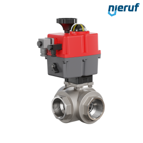 robinet à boisseau sphérique 3 voies avec actionneur électrique 24-240V DN50 - 2" pouce acier inoxydable à passage réduit avec lumière en T