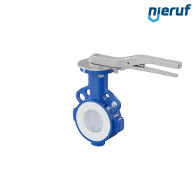 vanne papillon PFA PTFE AK09 DN65 PN10-PN16 levier à cran insertion silicone