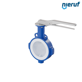 vanne papillon PFA PTFE AK09 DN150 PN10-PN16 levier à cran insertion silicone