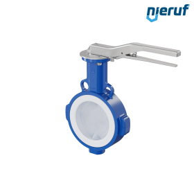 vanne papillon PFA PTFE AK09 DN125 PN10-PN16 levier à cran insertion silicone