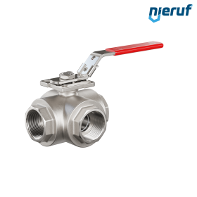 robinet à boisseau sphérique 3 voies DN40 - 1 1/2" pouce GK09 acier inoxydable avec lumière en T